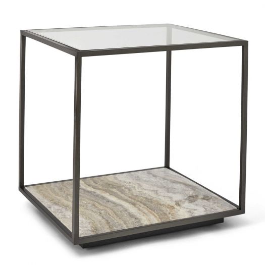 Floating Plane End Table - Travertine/Bronze