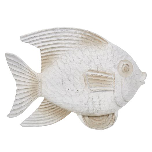 RESIN 13.5 FISH FIGURINE, WHITE WASH
