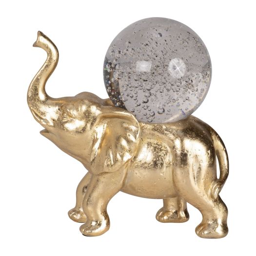 RESIN, 9 ELEPHANT W/ CRYSTAL BALL, GOLD