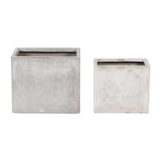 Resin, S/2 16/20D Nested Square Planters, Lt. Gra