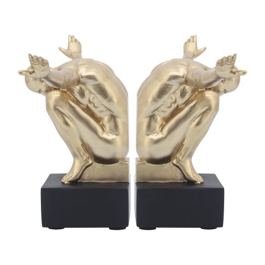 RESIN, S/2, 6''H, MAN SCULPTURE BOOKEND, GOLD