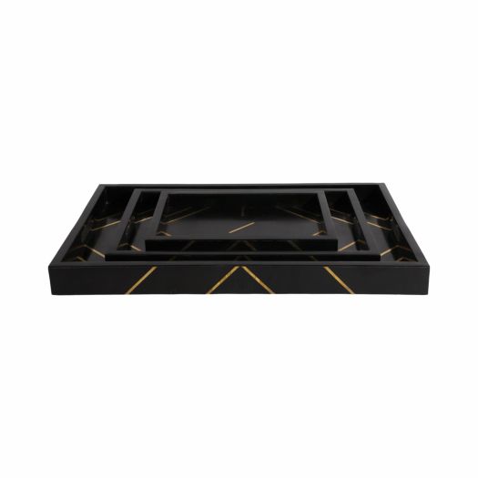 RESIN,S/3 13/18/24,BRSS INLAY RECTANGLE TRAY,BLK