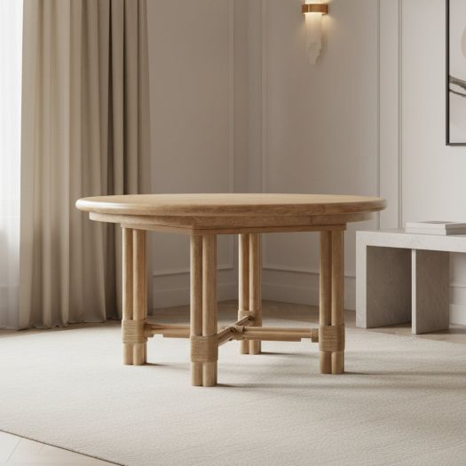 Retreat Pole Rattan Round Dining Table with 1-20in Leaf