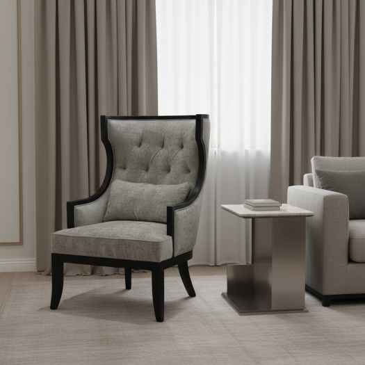 Romanian Key grey Wooden Accent Chair