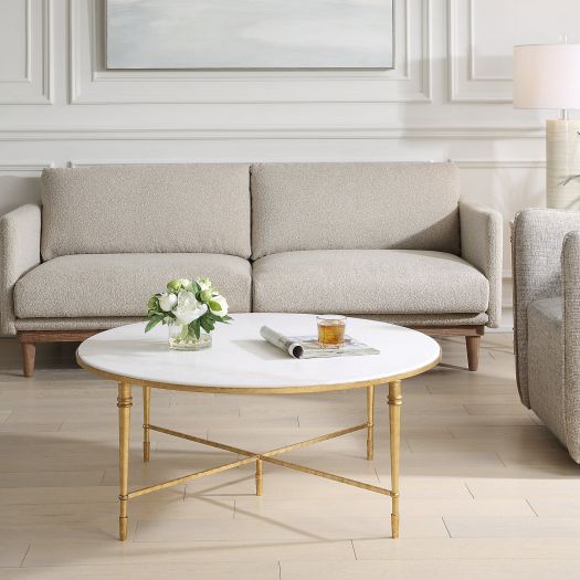 ROSHN 102 W x 43 H x 102 D Gold Round Coffee Table