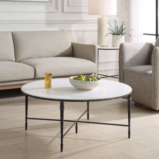 ROSHN 102 W x 43 H x 102 D Black Round Coffee Table