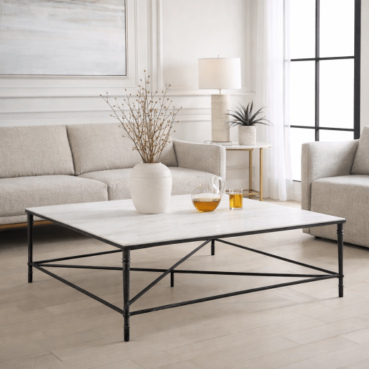 ROSHN 122 W x 43 H x 122 D Black Square Coffee Table