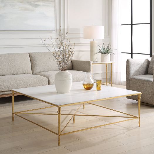 ROSHN 122 W x 43 H x 122 D Gold Square Coffee Table