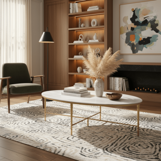 ROSHN 140 W x 43 H x 71 D Gold Oval Coffee Table