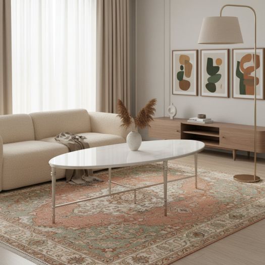 ROSHN 140 W x 43 H x 71 D Silver Oval Coffee Table