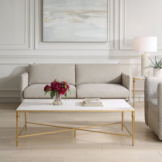 ROSHN 140 W x 43 H x 71 D Gold Rectangular Coffee Table