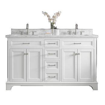 Roveland 60-in White Undermount Bathroom Vanity with Natural Carrara Marble Top