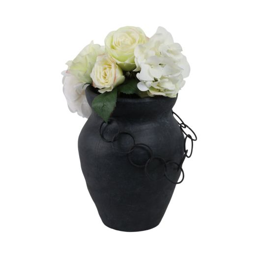 Rustic Terracotta Vase With Chain, Black