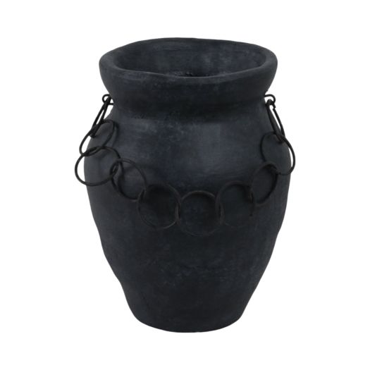 Rustic Terracotta Vase With Chain, Black