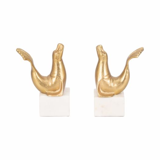 S/2 10 Sea Lion Bookends, Gold