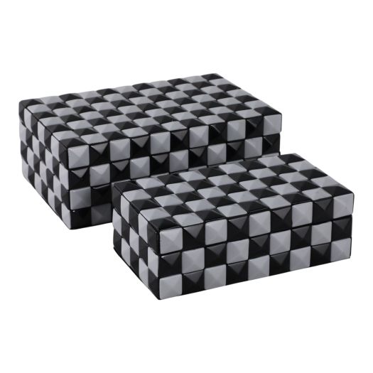 S/2 10/12 3d Checkerboard Boxes, Black/white
