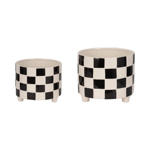 S/2 10/12 Checkerboard Planters, Black