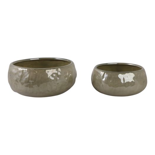 S/2 10/12 IRIDESCENT BOWL PLANTERS, GREEN