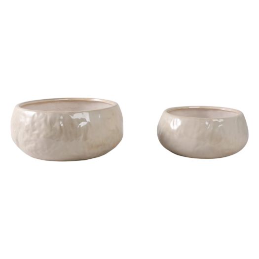 S/2 10/12 IRIDESCENT BOWL PLANTERS, WHITE