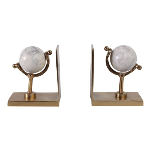 S/2 11 Henrico Marble Globe Bookends, Gold