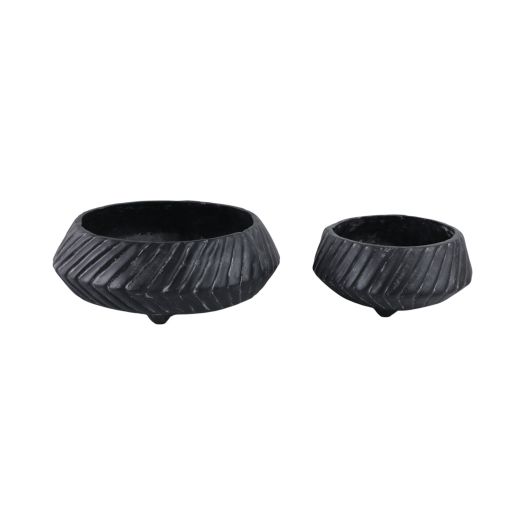 S/2 11/15 Tapered Ecomix Bowls With Lines, Black