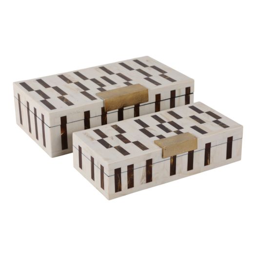 S/2 12/14 Boxes With Hardware, Brown/ivory