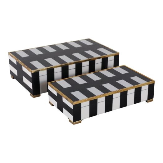 S/2 12/14 Gold Footed Boxes, Black/white