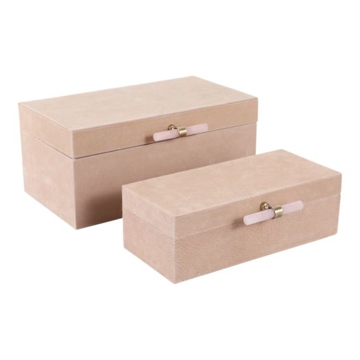 S/2 12/14 Halofax Tan Suede Selenite Hardware Box