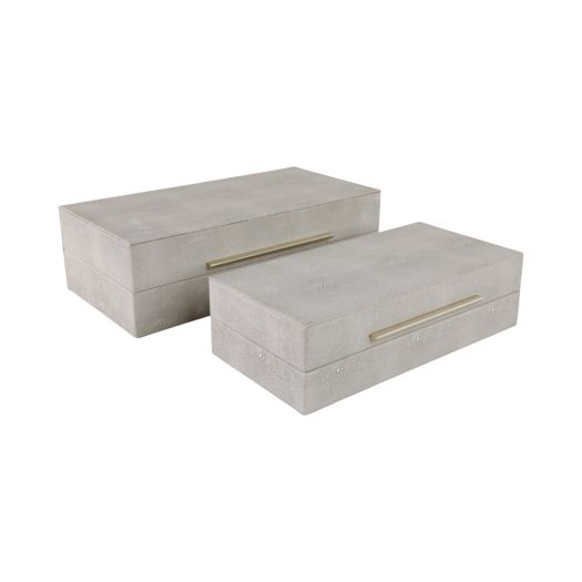 S/2 12/14 Rectangular Shagreen Boxes, Ivory