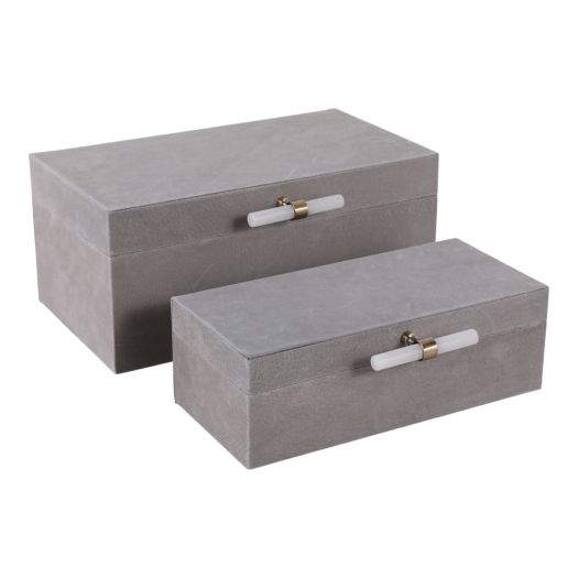 S/2 12/14AVEA GRAY SUEDE/MOONSTONE HARDWARE BOXES