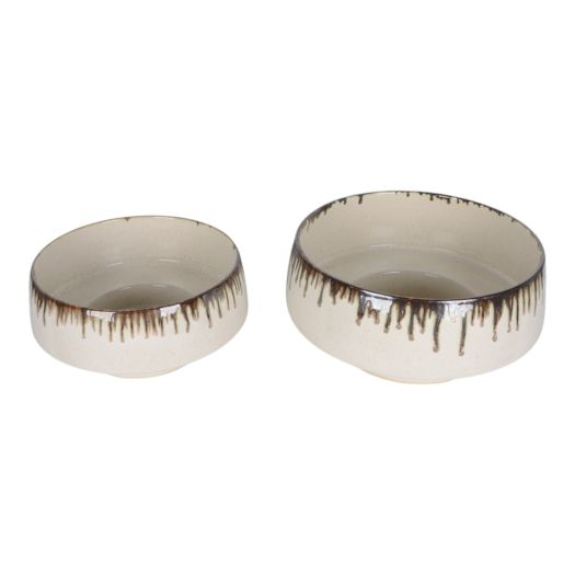 S/2 12/15 Reactive Grip Glaze Bowls, Ivory/brown