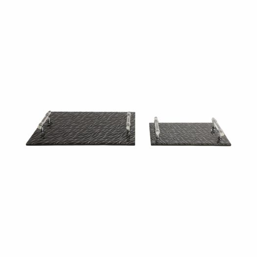 S/2 12/16 Sparkly Glass Trays, Black