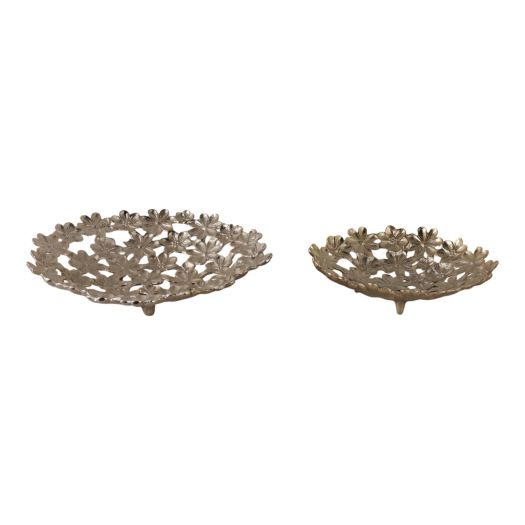 S/2 13/18 Cut-out Flower Metal Bowls, Gold