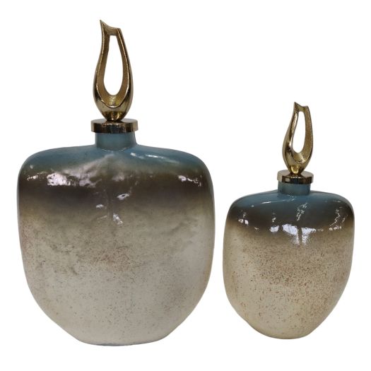 S/2 15/18 Ashford Glass Bottles With Metal Topper