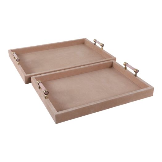 S/2 17/20halofax Tan Suede Selenite Hardware Trays