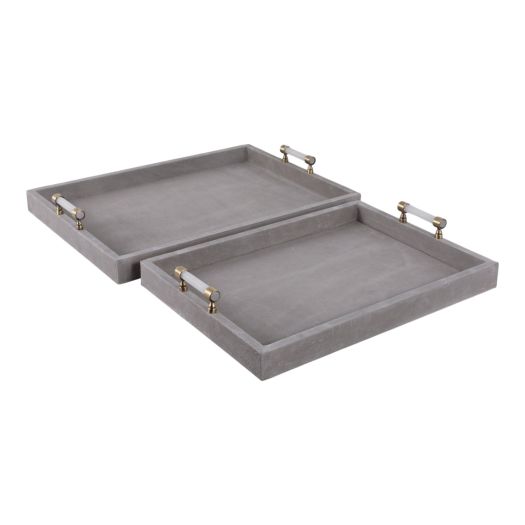 S/2 18/20avea Gray Suede/moonstone Hardware Trays