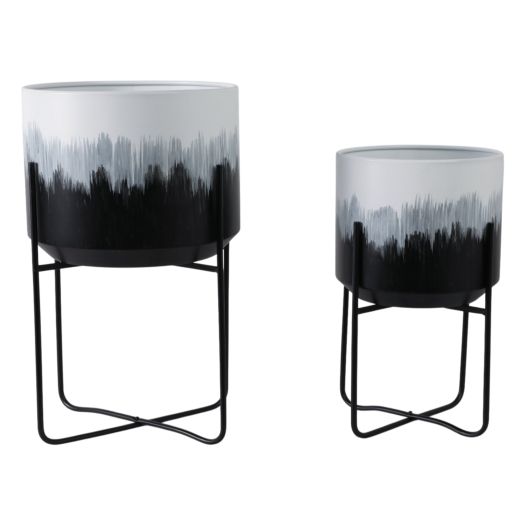 S/2 19/23 Brush Strokes Metal Planters On Stands,