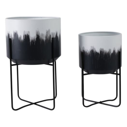 S/2 19/23 Metal Planters On Stands, White/blk Kd