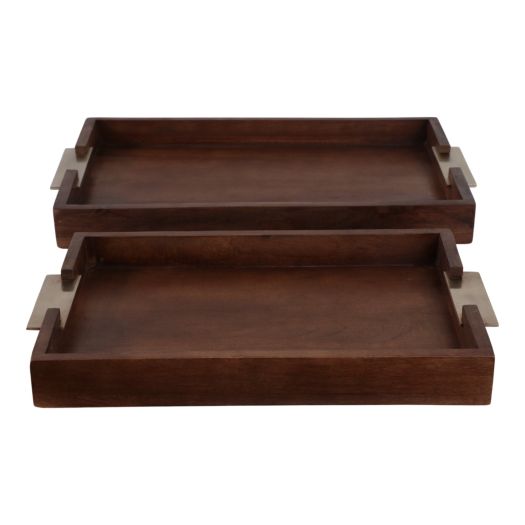 S/2 20/17 DONCASTER BROWN WOOD TRAYS