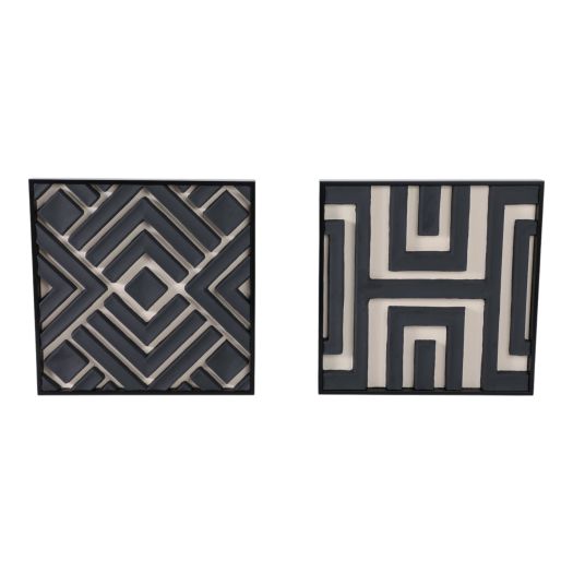 S/2 20x20 Wood Valencia Wall Art, Black/cream