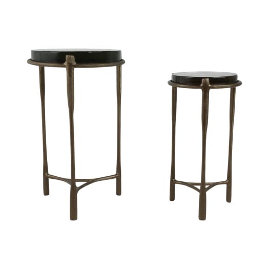 S/2 26" LAURO BRONZE RECYCLED GLASS ACCENT TABLE