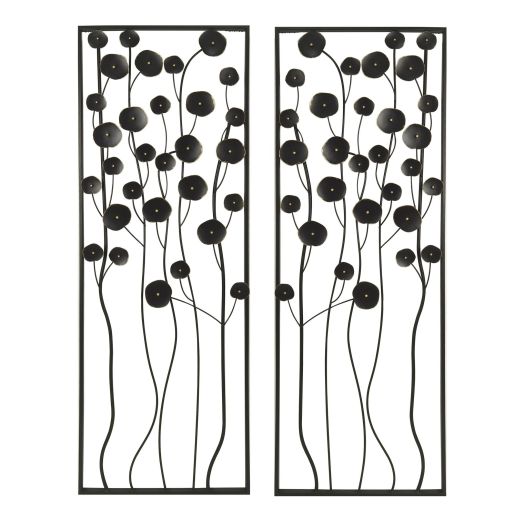 S/2 36 Dainty Flowers Metal Wall D?cor, Black/gol