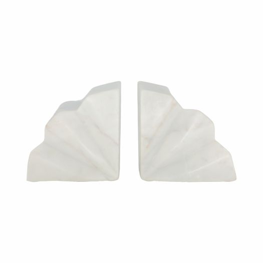 S/2 5 Semi Circle Fluted Marble Bookends, White