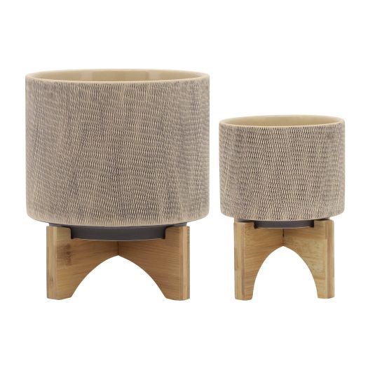 S/2 5/8 MESH PLANTER W/ STAND, TAN