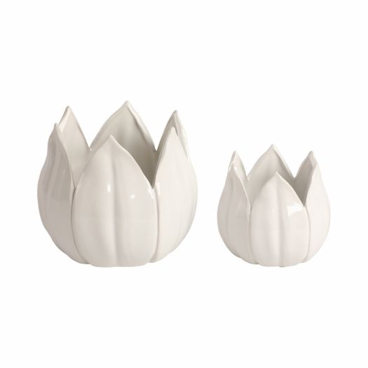 S/2 5/8 Petal Planters, White