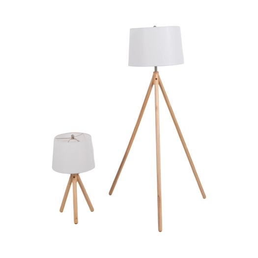 S/2 59/26 Wood Tripod Table&floor Lamps,natural