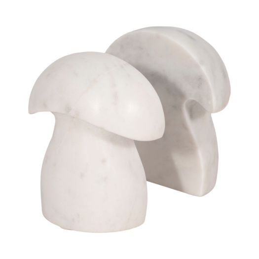 S/2 6 Marble Mushroom Bookends, White