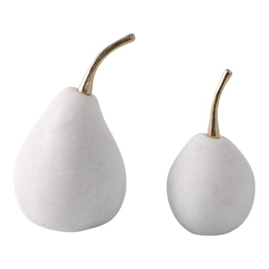 S/2 6/7 Bairoil Quartz Resin Pears, White/gold