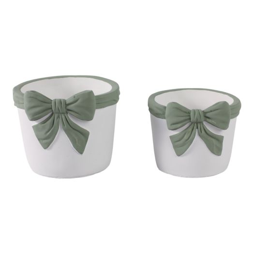 S/2 6/7 Big Bow Planters, White/green