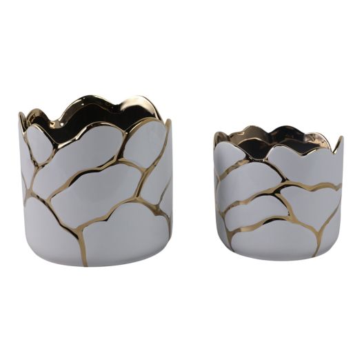 S/2 6/7 Clouds Planter, Wht/gld